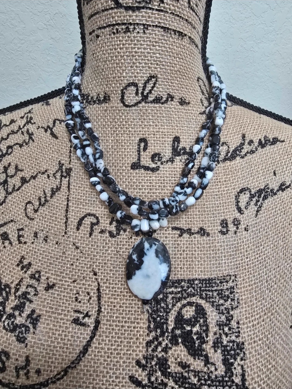Black & White Stone Multi-Strand Necklace - Classic Contrast